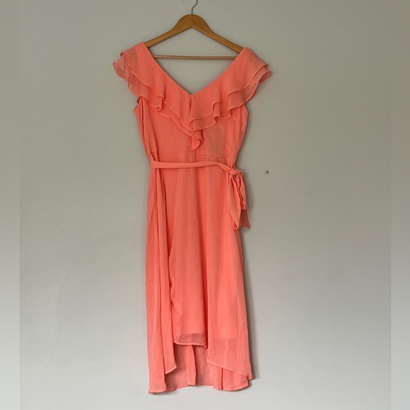 DKNY Double Ruffle-Collar Dress Salmon 8 - Picture 2 of 7